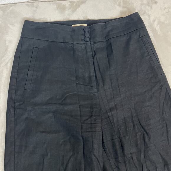 Sezane Pants Womens FR 40 US 8 Black Linen Blend High Rise Wide Leg Trouser - Picture 2 of 14